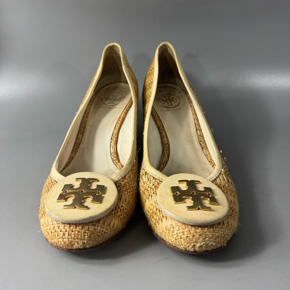 TORY BURCH Tory Burch Beige White Jute Leather Wedge Pumps, Women’s SZ 9 - Picture 5 of 16